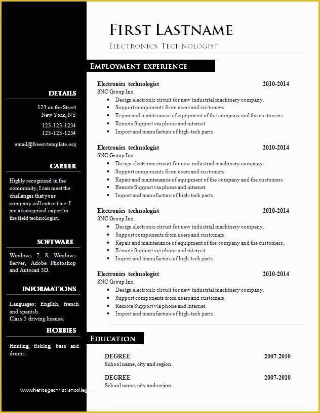 Free Microsoft Resume Templates for Word Of Editable Resume In Word format Throughout Resume Template