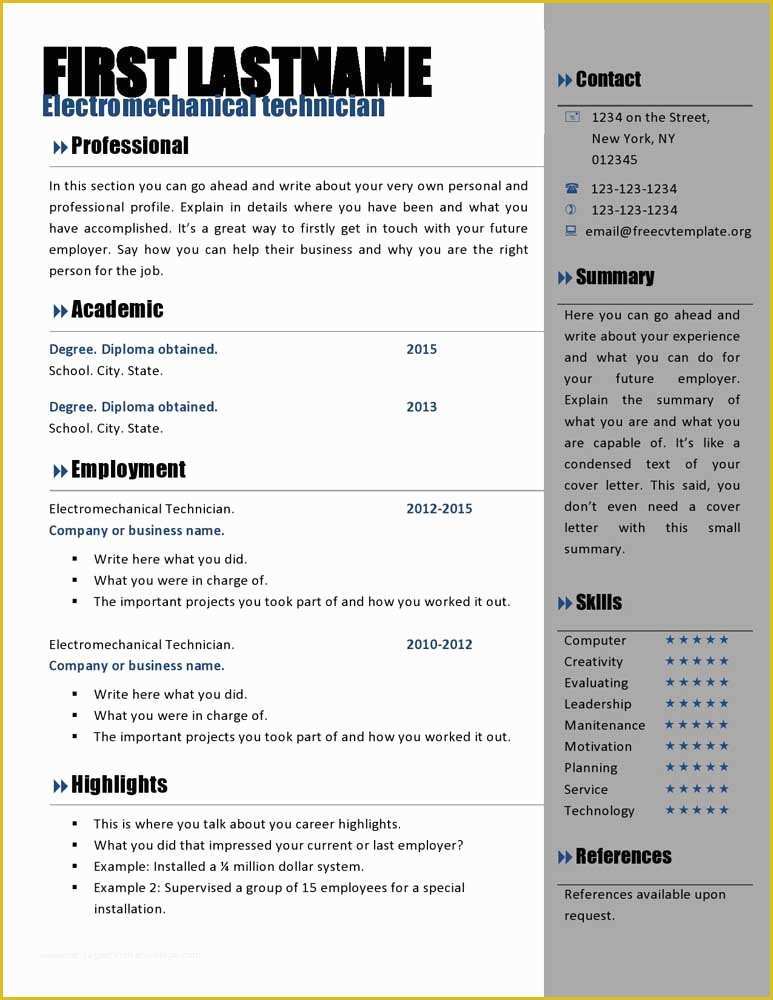 Free Microsoft Resume Templates for Word Of Free Curriculum Vitae Templates 466 to 472 – Free Cv
