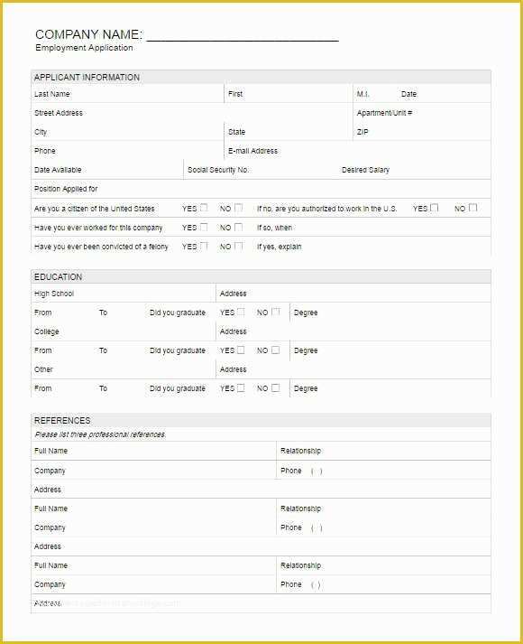 Free Microsoft Word Job Application Template Of 5 Free Blank Employment Application Template Printable