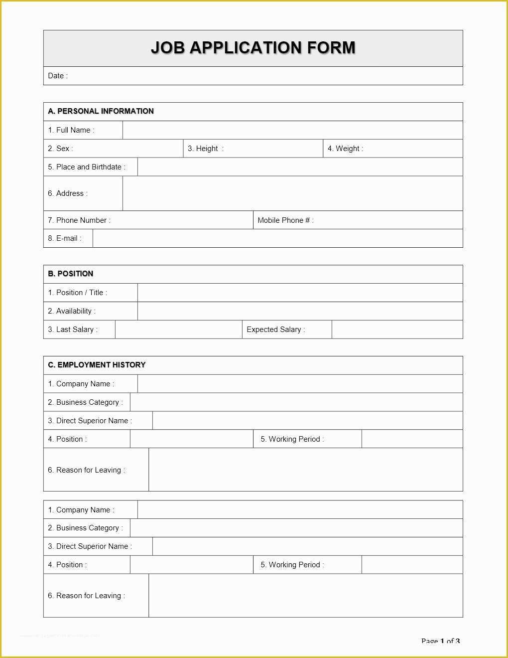 Free Microsoft Word Job Application Template Of Employee Job Application form