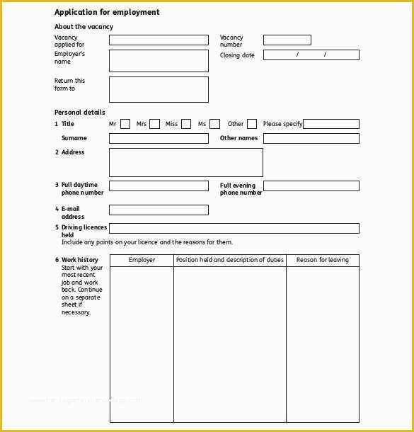 Free Microsoft Word Job Application Template Of Work History Template – Vitaesalute