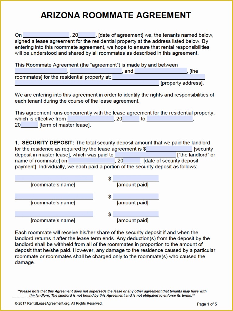 Free Microsoft Word Rental Agreement Templates Of Free Arizona Roommate Agreement Template – Pdf – Word