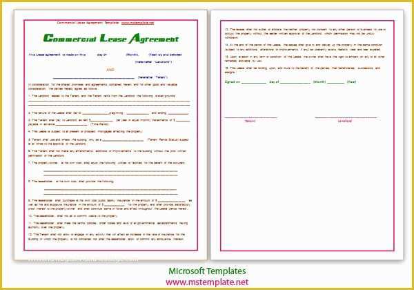 Free Microsoft Word Rental Agreement Templates Of Mercial Lease Agreement Template