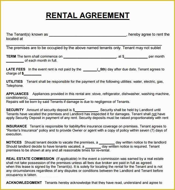 Free Microsoft Word Rental Agreement Templates Of Printable Sample Rental Agreement form