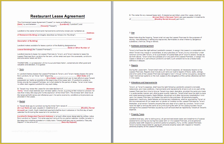 Free Microsoft Word Rental Agreement Templates Of Restaurant Lease Agreement Template Microsoft Fice