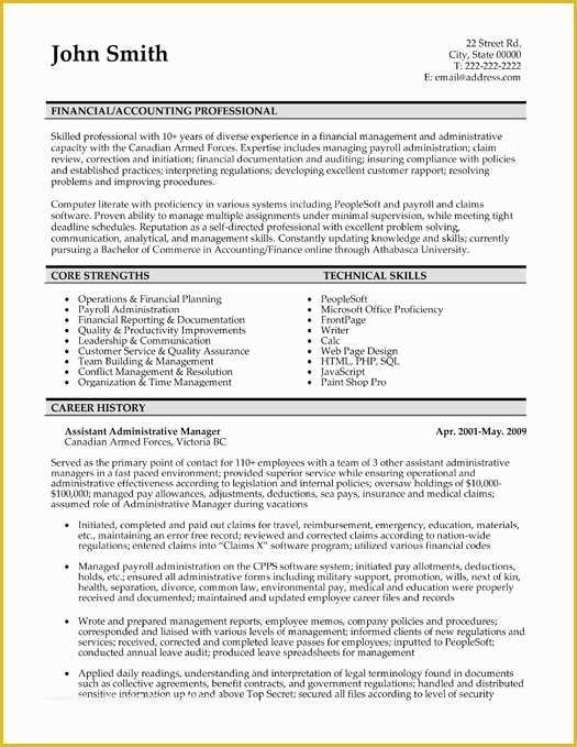 Free Military Resume Templates Of Example Resume Sample Resume Accounting Administrator