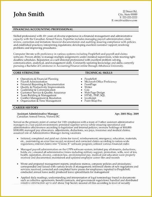 Free Military Resume Templates Of Example Resume Sample Resume Accounting Administrator