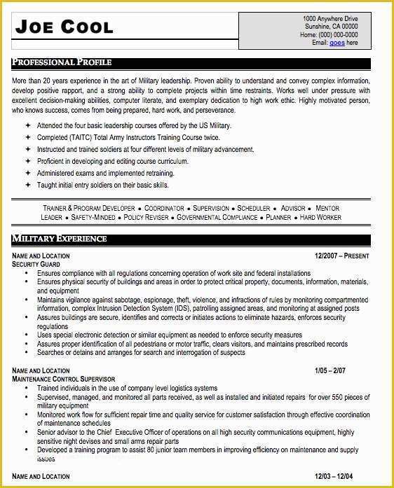 Free Military Resume Templates Of Example Resume Sample Resume Military