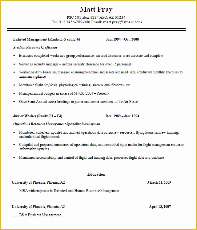 Free Military Resume Templates Of Military Level Resume Success and Reliability