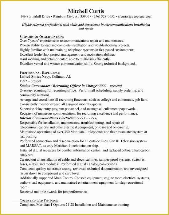 Free Military Resume Templates Of Military