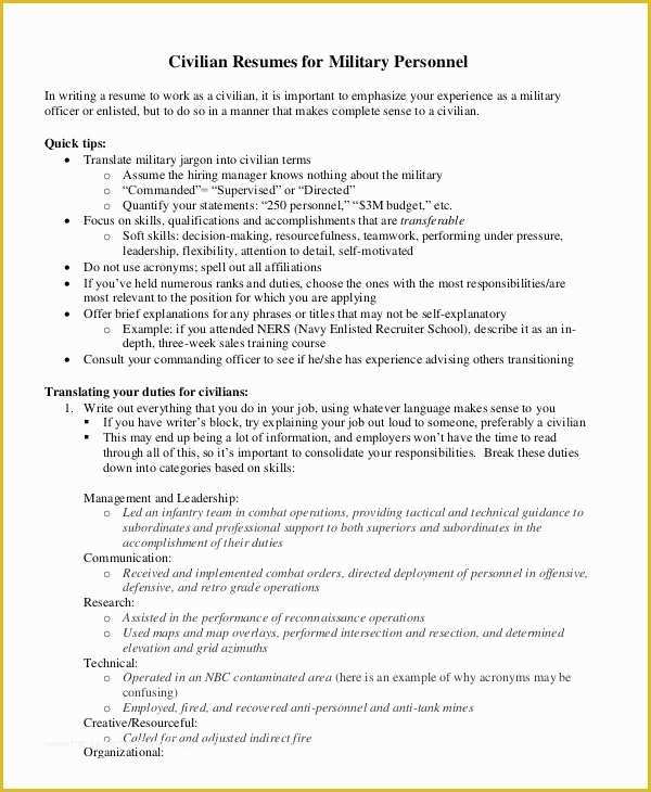 Free Military Resume Templates Of Military Resume 8 Free Word Pdf Documents Download