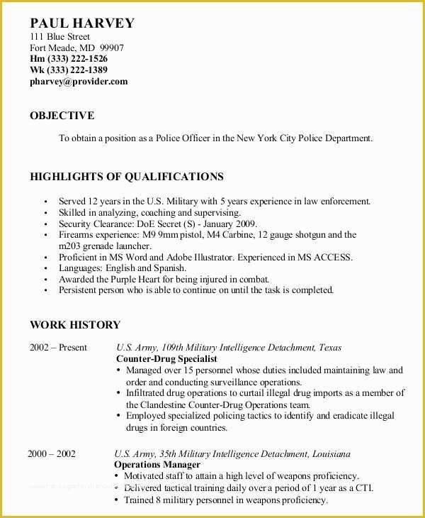 Free Military Resume Templates Of Military Resume 8 Free Word Pdf Documents Download