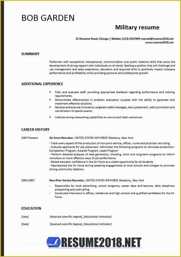 Free Military Resume Templates Of Military Resume Examples 2018 Resume 2018