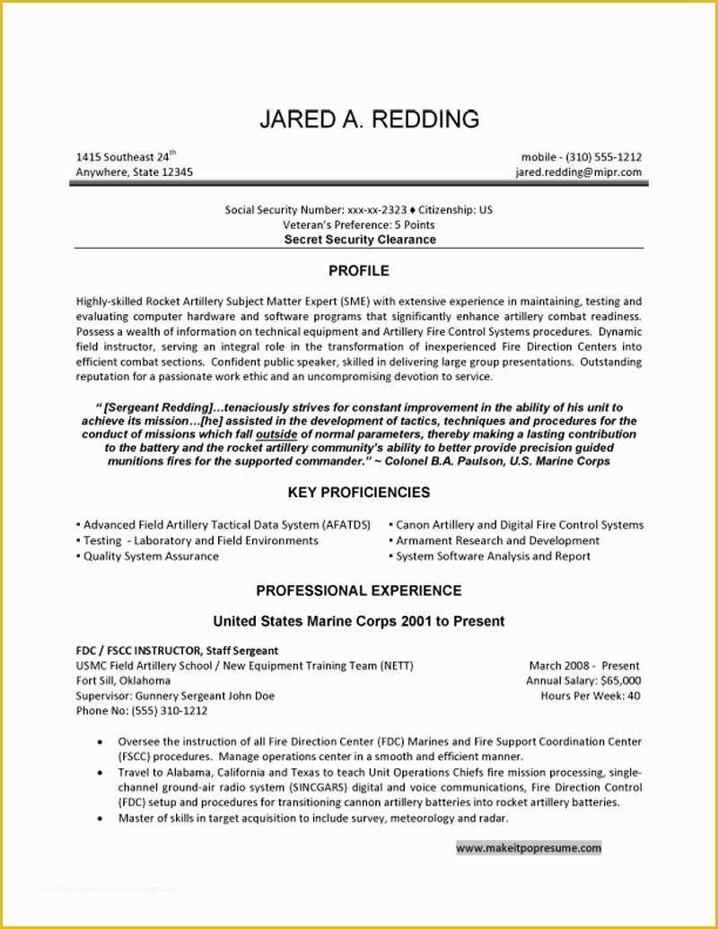 Free Military Resume Templates Of Military Resume Examples