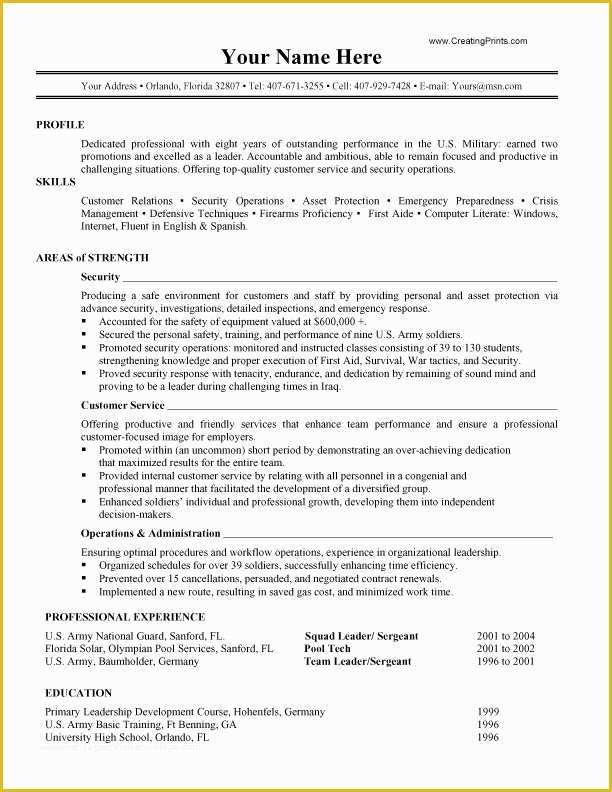 Free Military Resume Templates Of Military Resumes