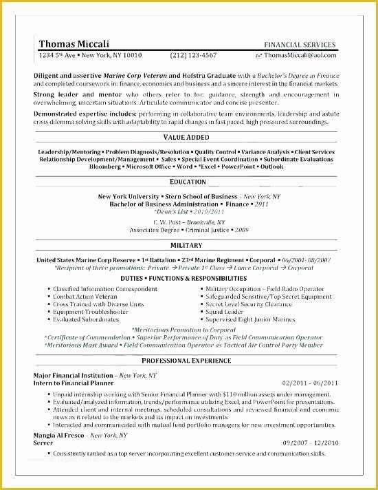 Free Military Resume Templates Of Military to Civilian Resume Examples Veteran Resume