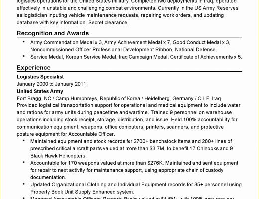 Free Military Resume Templates Of Professional Military Logistician Templates to Showcase