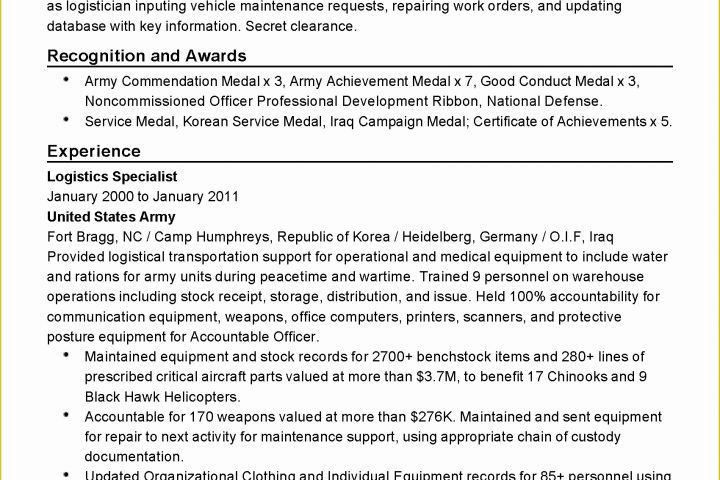 Free Military Resume Templates Of Professional Military Logistician Templates to Showcase