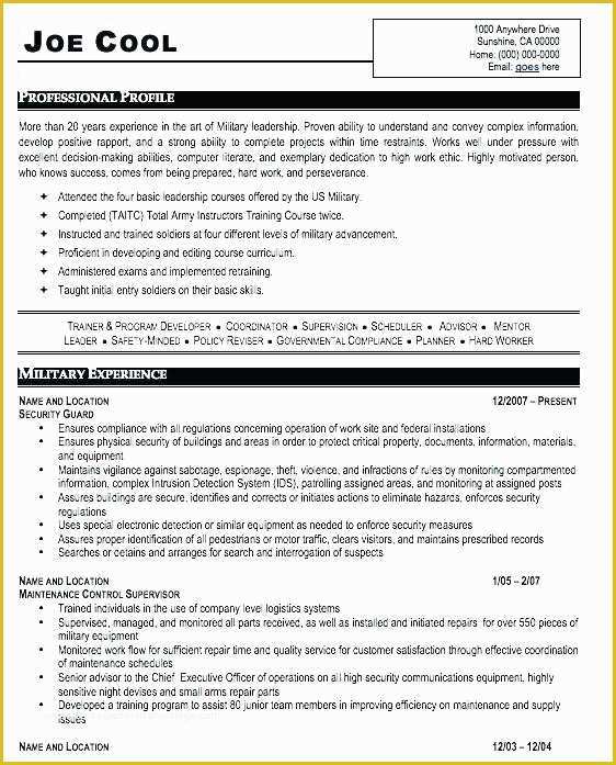 Free Military Resume Templates Of Sample Military Resume Military Resume Template Paramedic