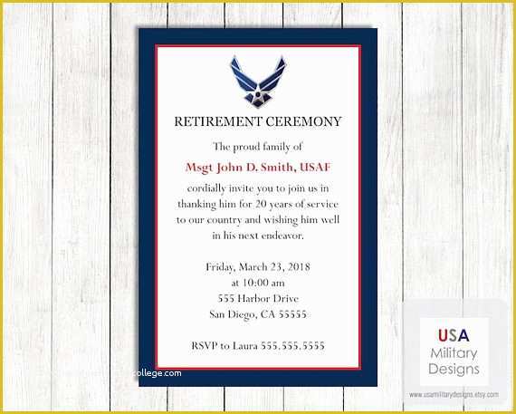 Free Military Retirement Invitation Template Of Air force Retirement Ceremony Invitation Printable Us Air