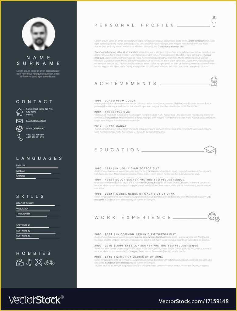 Free Minimalist Resume Template Word Of Id Resume Template Vector Timeline Minimalist Cv Stock