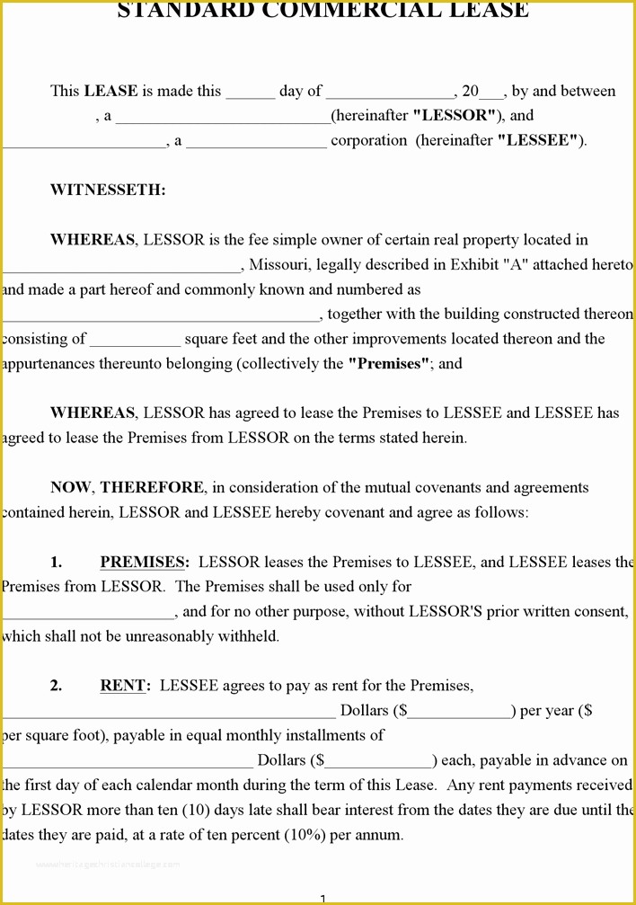 Free Missouri Lease Agreement Template Of Free Missouri Mercial Lease Agreement Doc 65kb