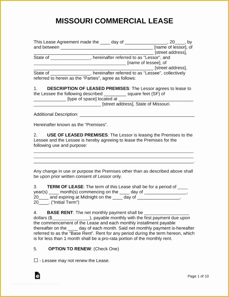 Free Missouri Lease Agreement Template Of Free Missouri Mercial Lease Agreement Template Pdf