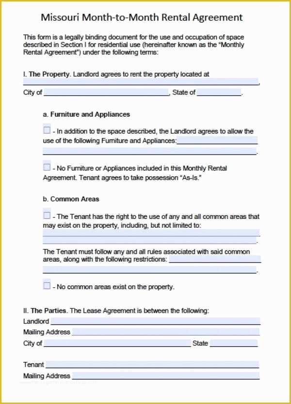 Free Missouri Lease Agreement Template Of Free Missouri Month to Month Lease Agreement Pdf