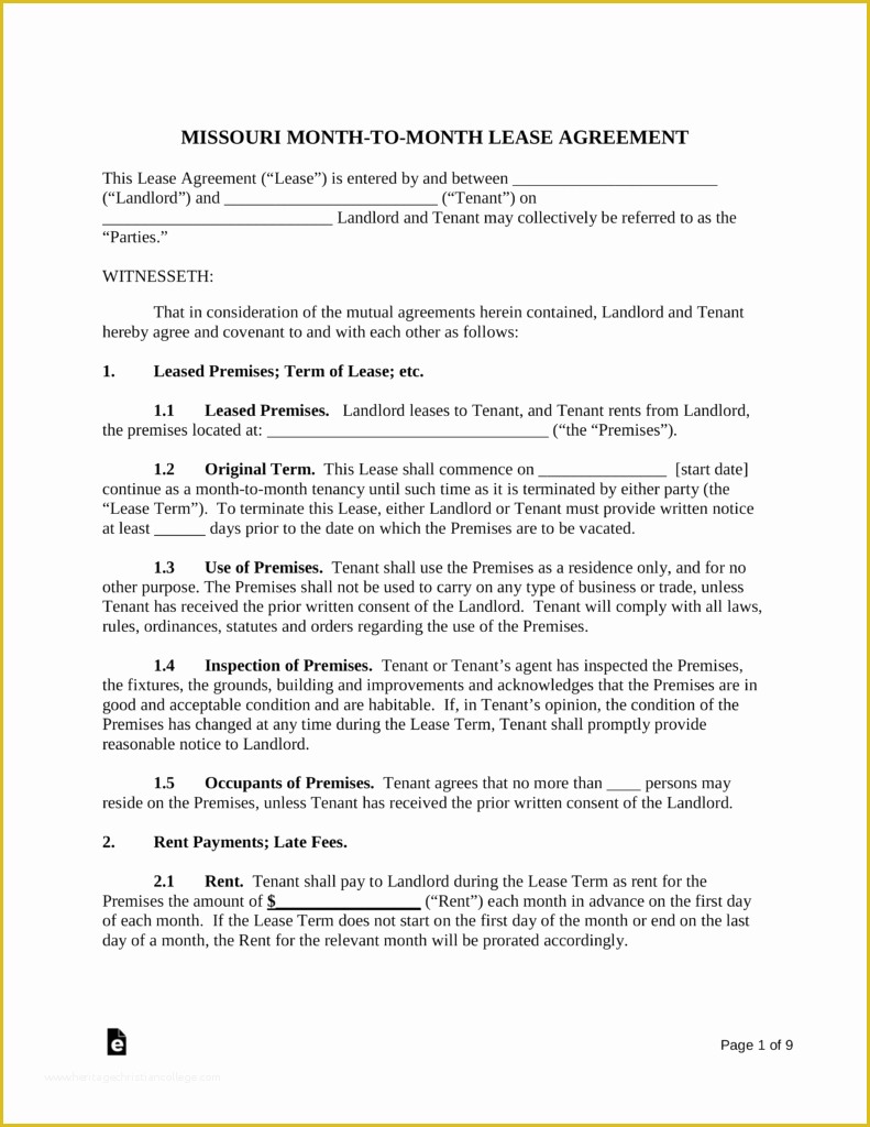 Free Missouri Lease Agreement Template Of Free Missouri Month to Month Rental Agreement Template