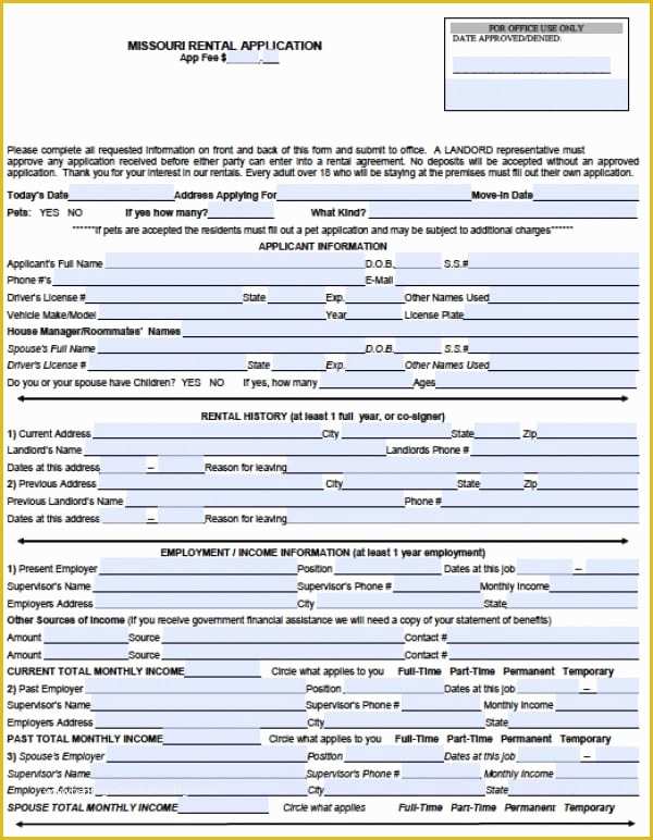 Free Missouri Lease Agreement Template Of Free Missouri Rental Application Pdf