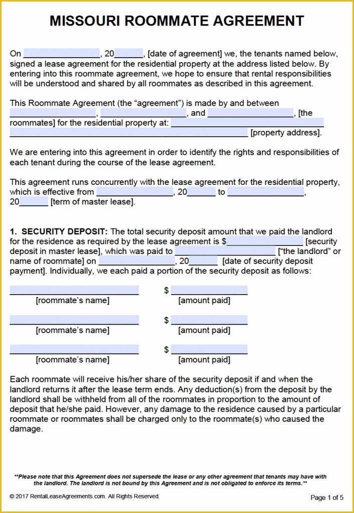 Free Missouri Lease Agreement Template Of Free Missouri Roommate Agreement Template – Pdf – Word