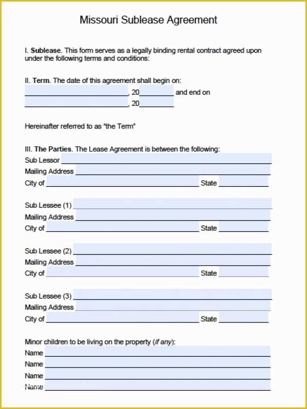 Free Missouri Lease Agreement Template Of Free Missouri Sub Lease Agreement Pdf
