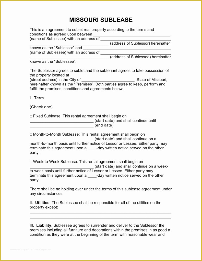 Free Missouri Lease Agreement Template Of Free Missouri Sublease Agreement form Pdf