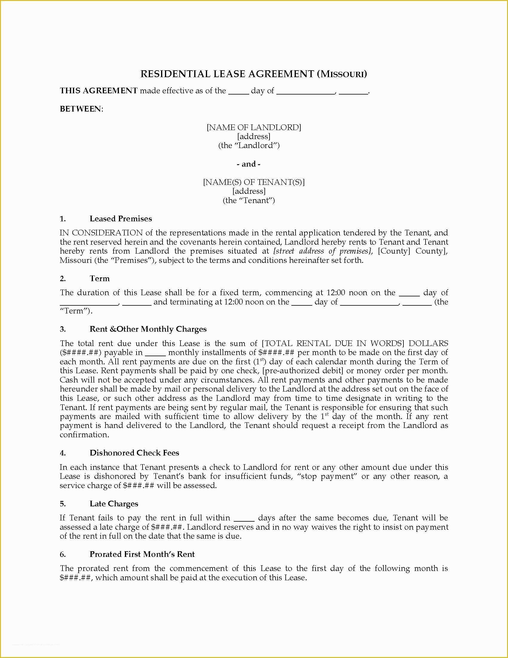 Free Missouri Lease Agreement Template Of Missouri Fixed Term Residential Lease Agreement