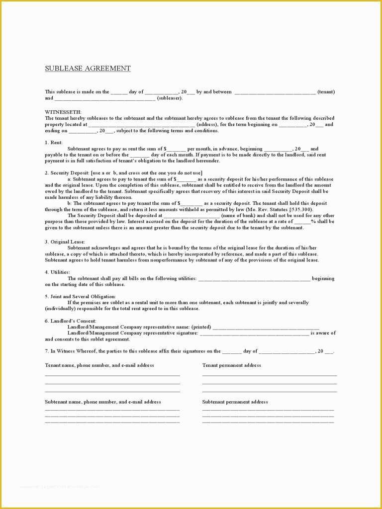 Free Missouri Lease Agreement Template Of Printable Lease Agreement Missouri Free Printable Rental