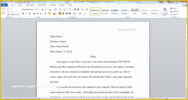 Free Mla Template Of Download An Mla Template for Word 2010