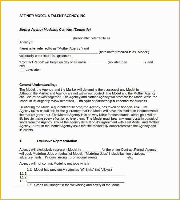 Free Modeling Contract Template Of 10 Booking Agent Contract Templates to Download