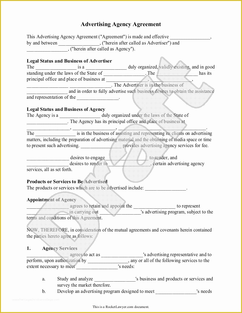 Free Modeling Contract Template Of Advertising Agency Agreement Contract Sample Template