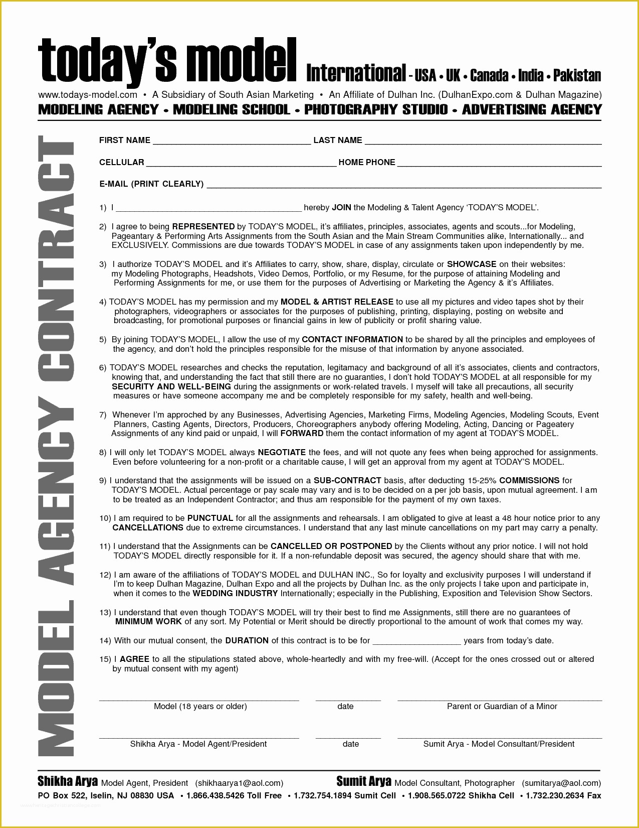 Free Modeling Contract Template Of International Business International Business Contracts