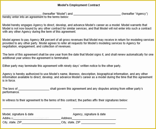 Free Modeling Contract Template Of Model Employment Contract