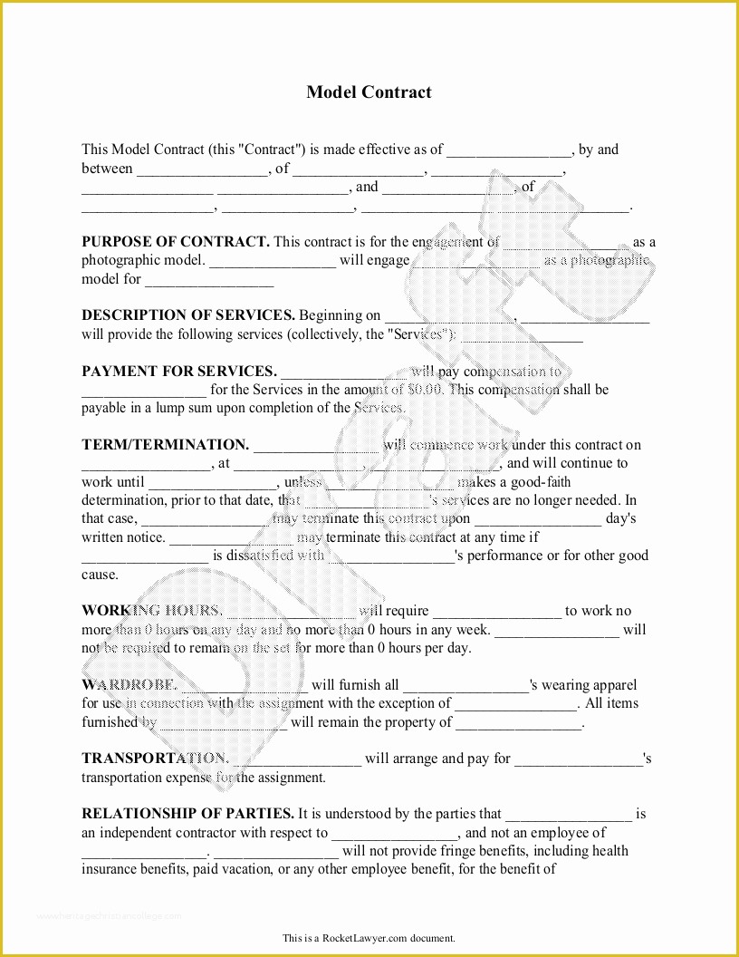 Free Modeling Contract Template Of Modeling Contract Model Agreement Template form with