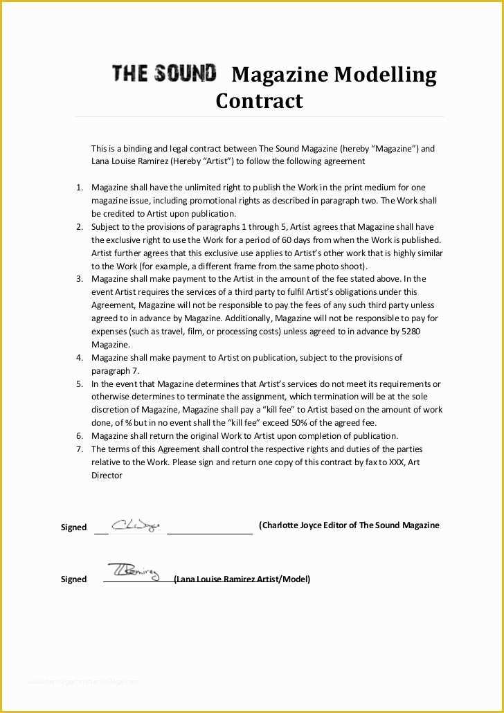 Free Modeling Contract Template Of Modeling Contracts Free Printable Documents
