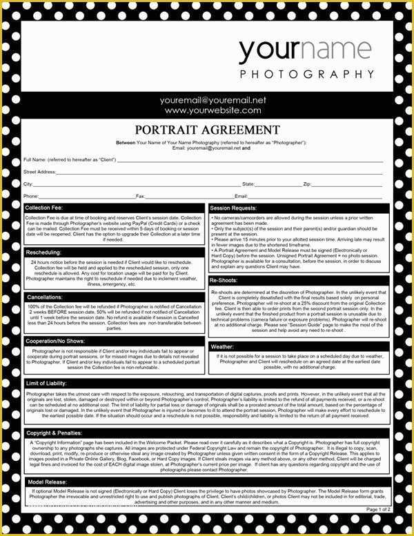 Free Modeling Contract Template Of Portrait Graphy Contract Free Printable Documents