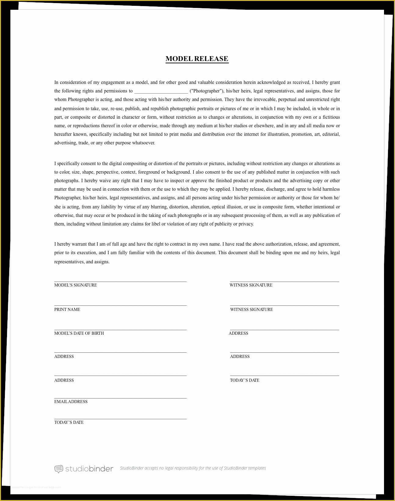 Free Modeling Contract Template Of the Best Free Model Release form Template for Graphy