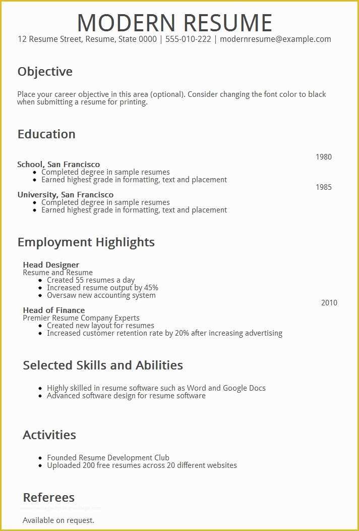 Free Modern Resume Templates Of Resume Builder Modern