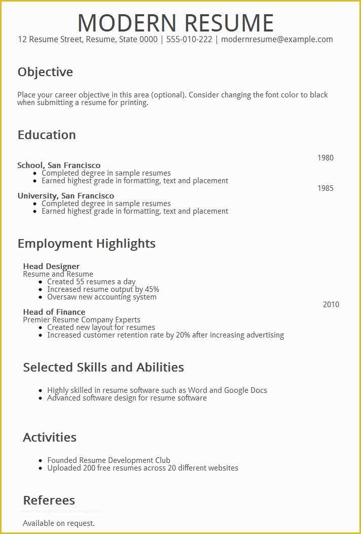 Free Modern Resume Templates Of Resume Builder Modern