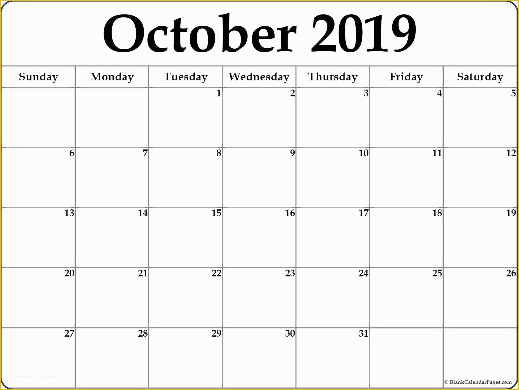 Free Monday Through Friday Calendar Template Of 2019 Calendar Monday Through Friday October
