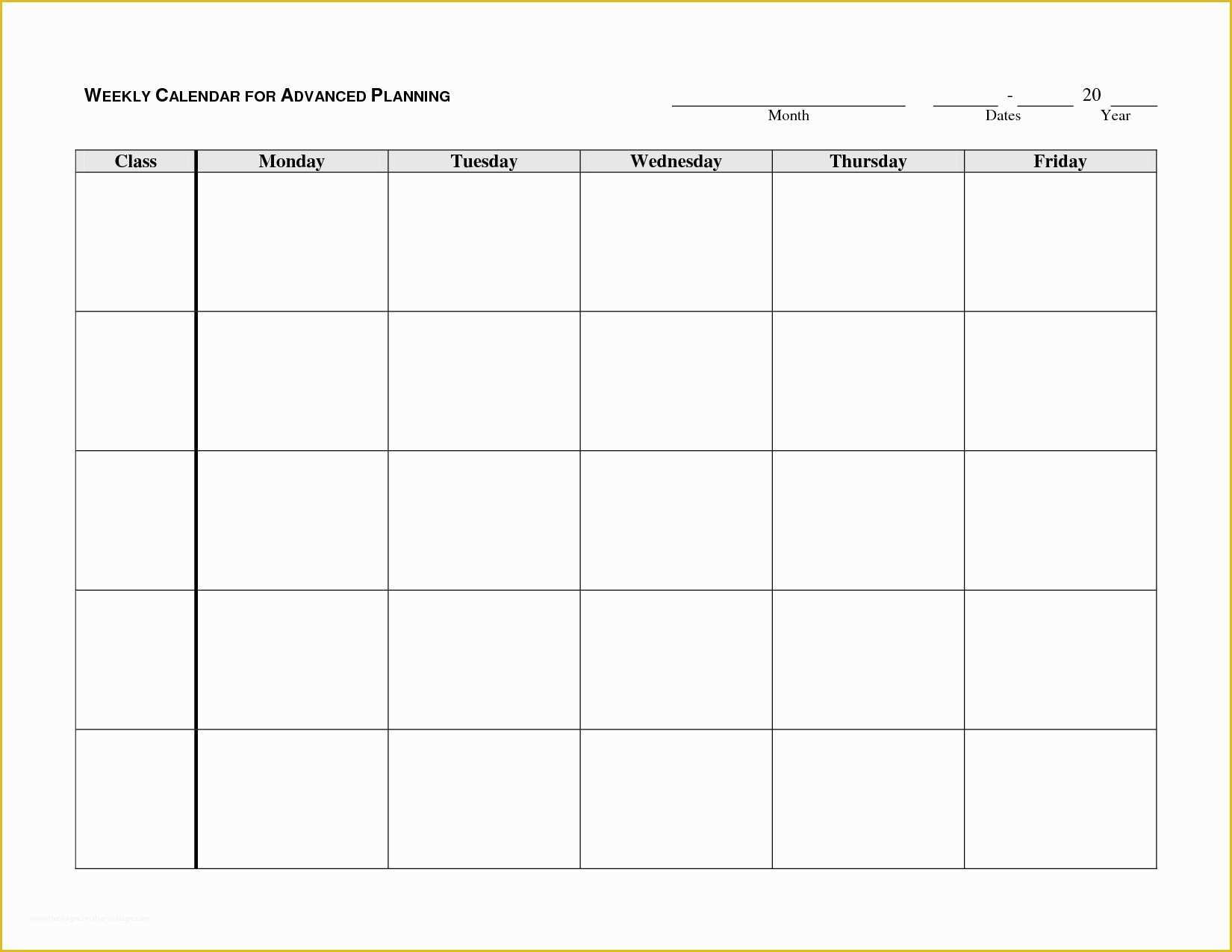 Free Monday Through Friday Calendar Template Of Blank Monday Through Friday Calendar Printable 2018