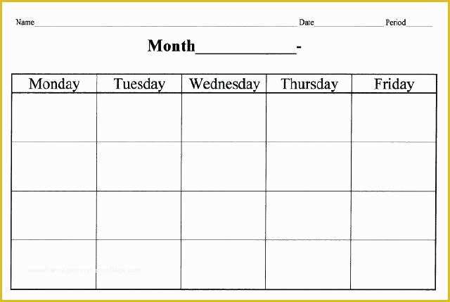 Free Monday Through Friday Calendar Template Of Blank Printable Calendar Monday Through Friday Free