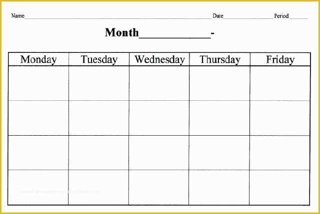 Free Monday Through Friday Calendar Template Of Blank Printable 